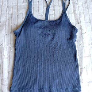 PINK Victorias Secret Tank Women Medium Blue Ribbed Padded Built in Bra Tank Top